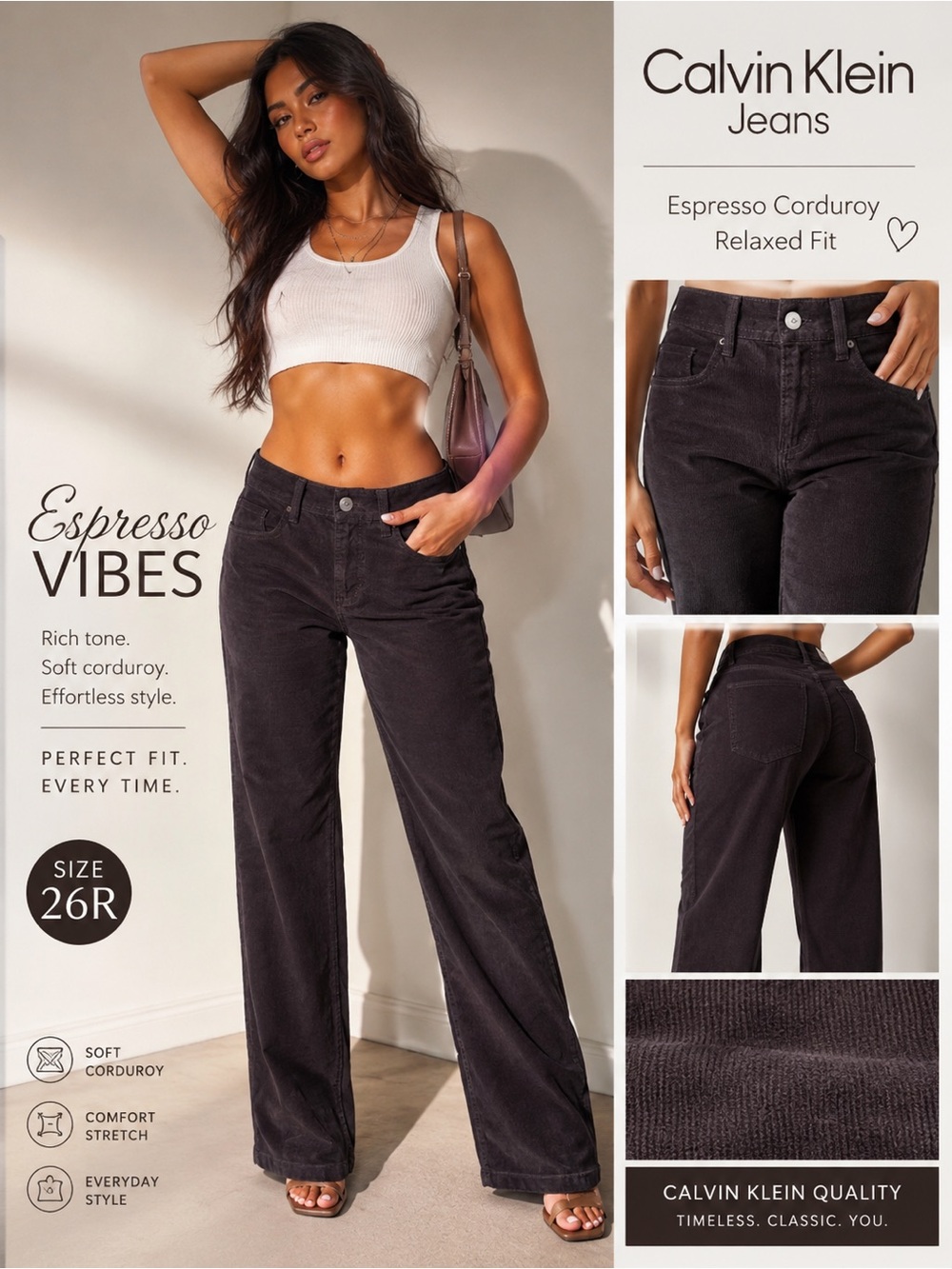 Calvin Klein Espresso Corduroy Wide-Leg Jeans
